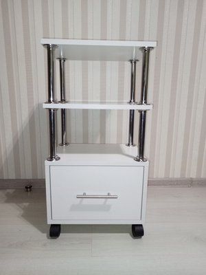 Тележка косметологическая 300x400x765 мм 3 полочки ящиком белая А36 фото